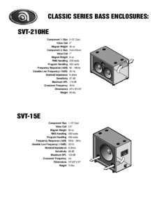 CLASSIC SERIES BASS ENCLOSURES:  SVT-210HE Component 1: Size Voice Coil Magnet Weight