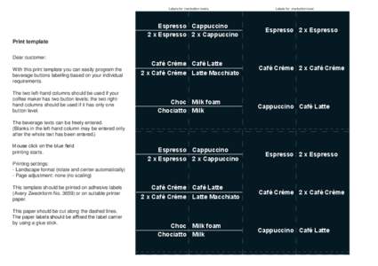 Labels for two button levels.  Labels for one button level. Print