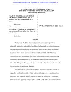 Case 1:14-cv[removed]CG-N Document 59 Filed[removed]Page 1 of 6  IN THE UNITED STATES DISTRICT COURT FOR THE SOUTHERN DISTRICT OF ALABAMA SOUTHERN DIVISION CARI D. SEARCY and KIMBERLY