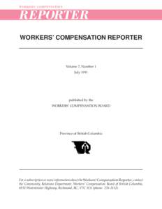 WORKERS’ COMPENSATION  REPORTER WORKERS’ COMPENSATION REPORTER  Volume 7, Number 1