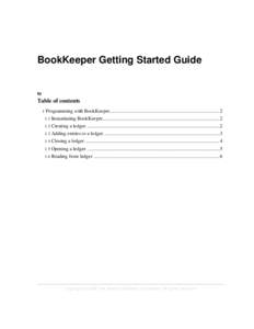 BookKeeper Getting Started Guide  by Table of contents 1