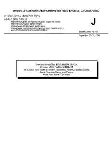 Statement by the Hon. BENIAMINA TINGA, Governor of the IMG for KIRIBATI, on behalf of the Federated States of Micronesia, Kiribati, Marshall Islands, Samoa, Solomon Islands, and Vanuatu, at the 2000 Joint Annual Discussion