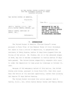 IN THE UNITED STATES DISTRICT COURT FOR THE SOUTHERN DISTRICT OF TEXAS HOUSTON DIVISION THE UNITED STATES OF AMERICA, Plaintiff, v.