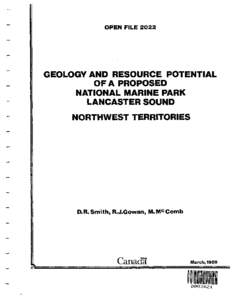 OPEN FILE[removed]GEOLOGY AND RESOURCE POTENTIAL OF A PROPOSED NATIONAL MARINE PARK LANCASTER SOUND