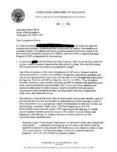 UNITED STATES DEPARTMENT OF EDUCATION O F F I C E OF SPECIAL EDUCATION AND REHABILITATIVE S E R V I C E S NOV[removed]Honorable Dennis Moore House of Representatives