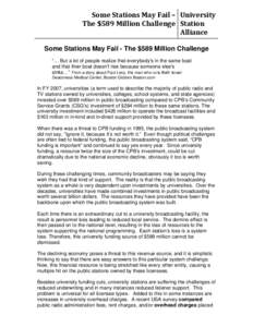 Some Stations May Fail –   University  The $589 Million Challenge  Station  Alliance 