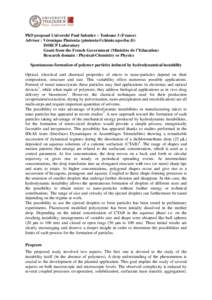 PhD proposal Université Paul Sabatier – Toulouse 3 (France) Advisor : Véronique Pimienta ([removed]) IMRCP Laboratory Grant from the French Government (Ministère de l’Education) Research domain :