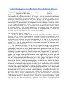 Southern Campaign American Revolution Pension Statements & Rosters Pension application of Jacob Cagle R1581 Sarah fn17NC Transcribed by Will Graves[removed]