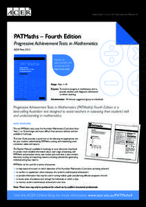 PATMaths – Fourth Edition Progressive Achievement Tests in Mathematics ACER Press 2013 T E AC HE R M AN UAL