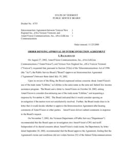 STATE OF VERMONT PUBLIC SERVICE BOARD Docket No[removed]Interconnection Agreement between Verizon New England Inc., d/b/a Verizon Vermont, and AmeriVision Communications, Inc., d/b/a LifeLine