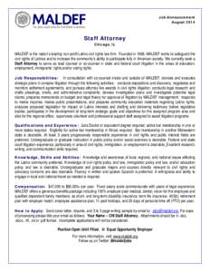 Job Announcement August 2014 Staff Attorney Chicago, IL