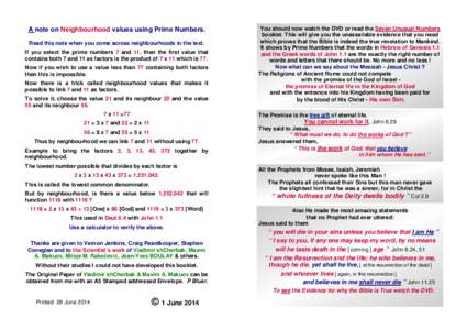 A note on Neighbourhood values using Prime Numbers. Read this note when you come across neighbourhoods in the text. If you select the prime numbers 7 and 11, then the first value that contains both 7 and 11 as factors is