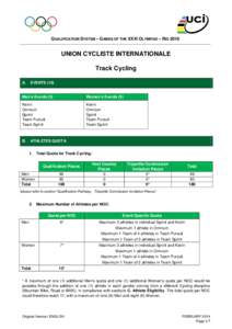 QUALIFICATION SYSTEM – GAMES OF THE XXXI OLYMPIAD – RIO[removed]UNION CYCLISTE INTERNATIONALE Track Cycling A.