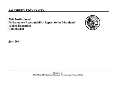 SALISBURY UNIVERSITY 2004 Institutional Performance Accountability Report to the Maryland Higher Education Commission