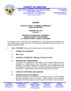 COUNTY OF SISKIYOU PUBLIC HEALTH & COMMUNITY DEVELOPMENT DEPARTMENT Building  Environmental Health  Office of Emergency Services Personal Health  Planning 806 South Main Street· Yreka, California[removed]Phone: (