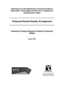 Submission to the Department of Communications, Information Technology and the Arts in response to its Discussion Paper Proposed Resale Royalty Arrangement