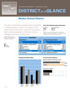 Colorado department of Higher education  DistrictaT A Glance Meeker School District The path to earning a postsecondary certificate or degree begins in the K-12 system. This