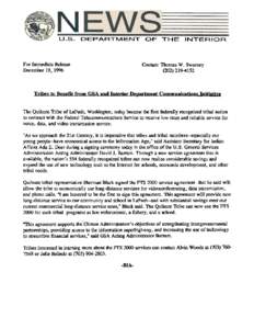 U.S.  DEPARTMENT OF For Immediate Release December 19, 1996