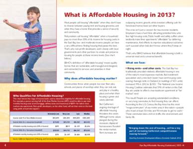 What is Affordable Housing in 2013? Most people call housing “affordable” when they don’t have to choose between paying rent and buying groceries, and when they have a home that provides a sense of security and com