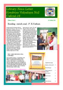 Library News Letter Kendriya Vidyalaya No2 Calicut-16 Volume.1 Issue[removed]October 2012