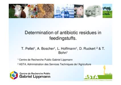 Determination of antibiotic residues in feedingstuffs. T. Pellet1, A. Boscher1, L. Hoffmann1, D. Ruckert 2 & T. Bohn1 1