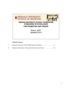 INDIANA UNIVERSITY SCHOOL OF MEDICINE STANDARDS OF EXCELLENCE FOR PROMOTION AND TENURE March, 2007 Updated 2014