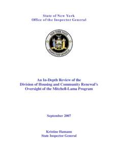 State of New York Office of the Inspector General An In-Depth Review of the Division of Housing and Community Renewal’s Oversight of the Mitchell-Lama Program