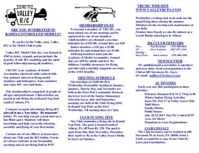 VRCMC WEB SITE WWW.VALLEYRCPA.COM MEMBERSHIP DUES ARE YOU INTERESTED IN RADIO-CONTROLLED MODELS?