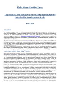    Major Group Position Paper     The Business and Industry’s vision and priorities for the 