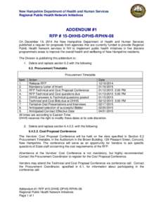 New Hampshire Department of Health and Human Services Regional Public Health Network Initiatives ADDENDUM #1 RFP # 15-DHHS-DPHS-RPHN-08 On December 19, 2014 the New Hampshire Department of Health and Human Services