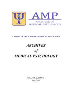 JOURNAL OF THE ACADEMY OF MEDICAL PSYCHOLOGY  ARCHIVES of MEDICAL PSYCHOLOGY