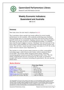 Queensland Parliamentary Library Research and Information Service Weekly Economic Indicators: Queensland and Australia[removed]