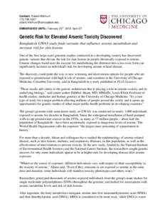 Microsoft Word - PloS_PressRelease_Genetic Risk for Arsenic Toxicity.docx