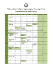Vidyavardhini’s College of Engineering and Technology, Vasai Academic Calendar Odd Semester[removed]Month Mon