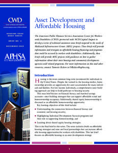 Asset Development and Affordable Housing HOUSING ISSUE BRIEF SERIES BRIEF NO. 4 DECEMBER 2009