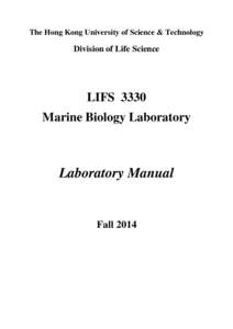 The Hong Kong University of Science & Technology  Division of Life Science LIFS 3330 Marine Biology Laboratory