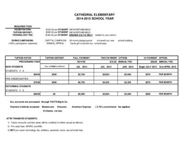 CATHEDRAL ELEMENTARY[removed]SCHOOL YEAR REQUIRED FEES REGISTRATION: TUITION DEPOSIT: TECHNOLOGY FEE: