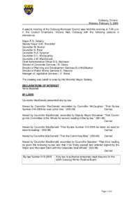 Cobourg, Ontario Monday, February 9, 2009 A special meeting of the Cobourg Municipal Council was held this evening at 7:45 p.m. in the Council Chambers, Victoria Hall, Cobourg with the following persons in attendance: Ma
