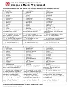 Santa Barbara City College Schall Career Center  Choose a Major Worksheet Check the words below that best describe you - it’s OK to choose the same word more than once.  R - Realistic