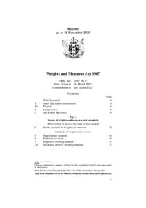 Reprint as at 18 December 2013 Weights and Measures Act 1987 Public Act Date of assent