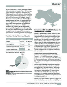 In 2012, Ukraine made a moderate advancement in efforts to eliminate the worst forms of child labor. The Government adopted the National Program for Combating Human Trafficking and Councils for Combating Human Traffickin