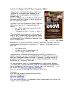 National Farm Safety and Health Week is September 19-25th