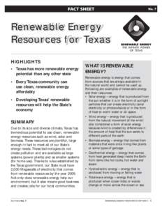 FACT SHEET  No. 7 Renewable Energy Resources for Texas