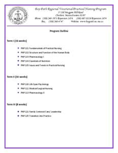 Bay Path Regional Vocational Practical Nursing Program 57 Old Muggett Hill Road Charlton, Massachusetts[removed]Phone: ([removed]Extension 1674; ([removed]Extension 1674 Fax: ([removed]Website: www.baypath.t