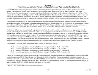 Scenario VI Trust Fund Appropriation Transfers for Specific Treasury Appropriation Fund Symbols Scenario VI addresses the Budget’s unique presentation of nonexpenditure appropriation transfers1 for TAFS involving two s