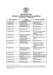 Ministerial Diary: Minister for Natural Resources and Mines