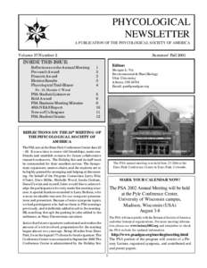 PHYCOLOGICAL NEWSLETTER A PUBLICATION OF THE PHYCOLOGICAL SOCIETY OF AMERICA Volume 37 Number 2