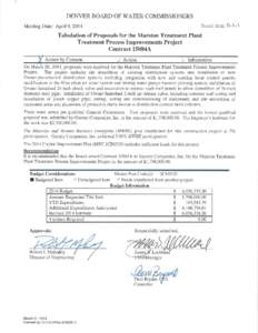 Board agenda items (April 9, 2014): Tabulation of proposals for the Marston Treatment Plant Treatment Process Improvements Project