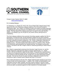 Florida Institutional Legal Services Project of Florida Legal Services Contact: Kirsten Clanton[removed]www.southernlegal.org For Immediate Release