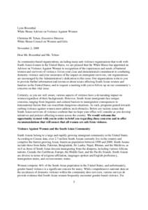 Letter from South Asian Organizations on Violence against Women Issues